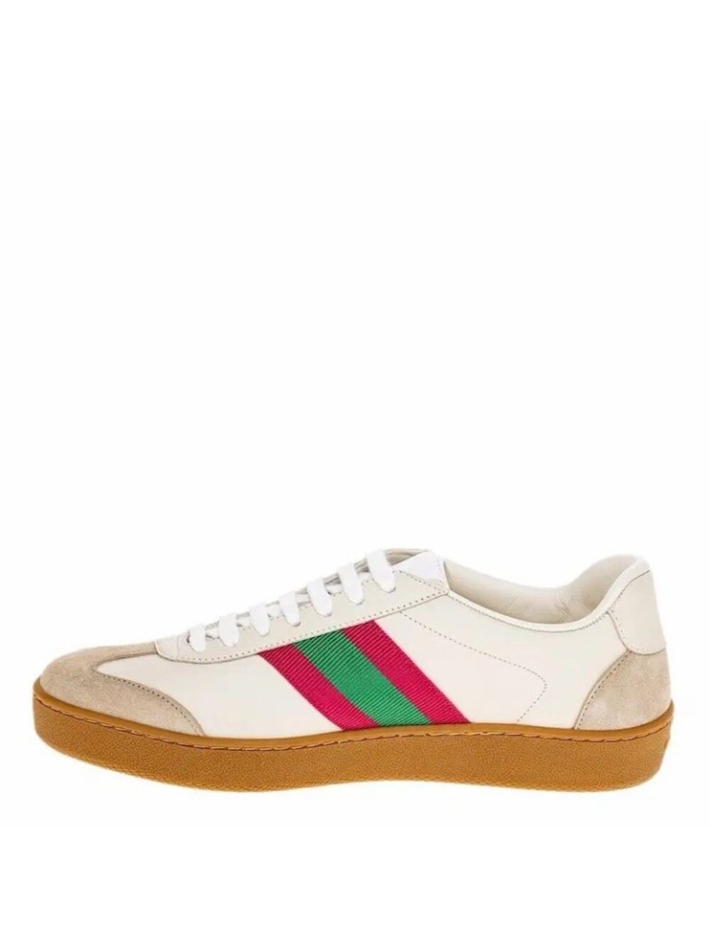 NEW Gucci G74 Leather Sneakers White Pink Green Web Stripe Authentic 858921 37.5